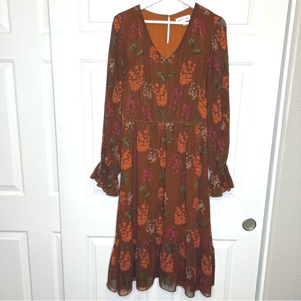 Gibson Latimer Floral‎ Print Long Sleeve Midi Dress Brown Orange Size Unknown